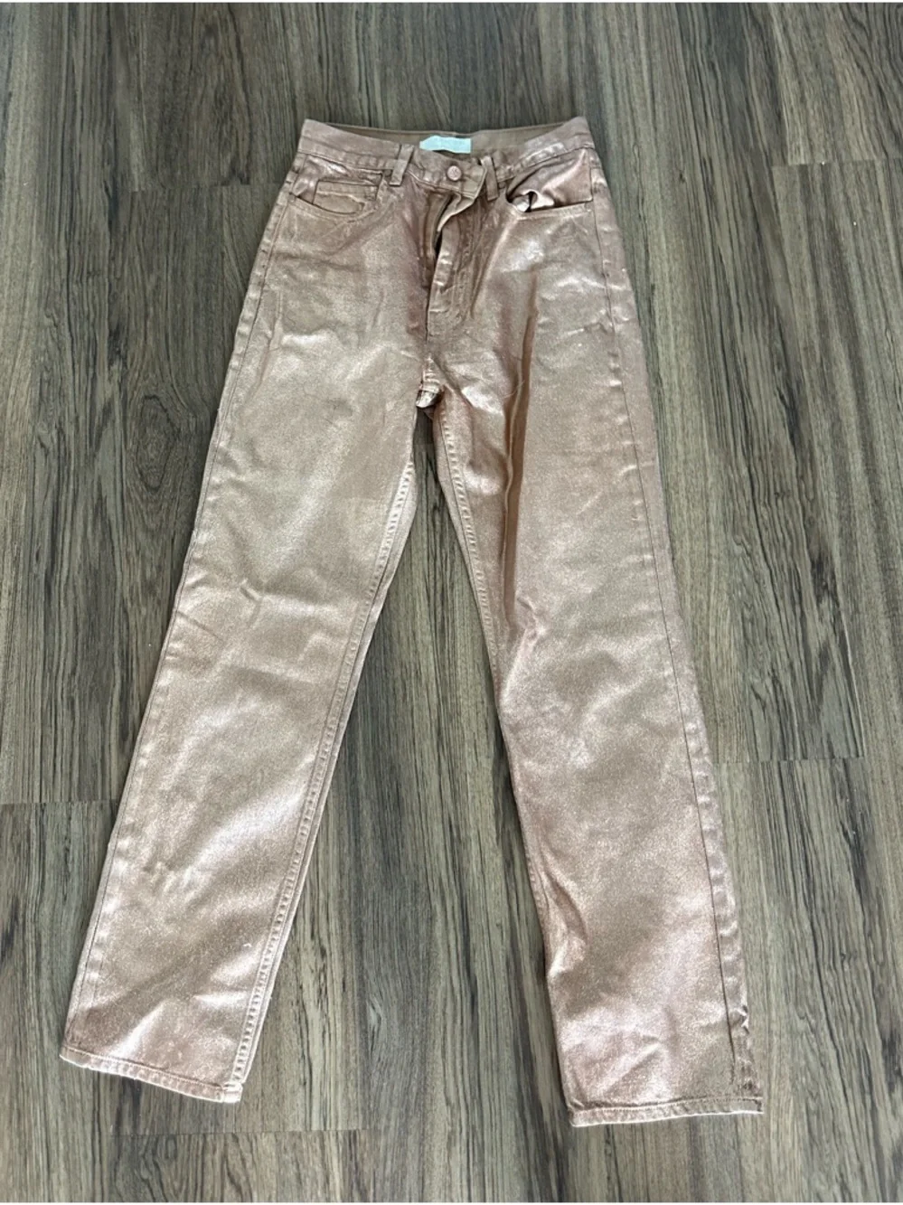 Ulla Johnson Metallic Tan Straight-Leg Jeans - Picture 9 of 9